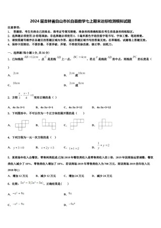 2024届吉林省白山市长白县数学七上期末达标检测模拟试题含解析.doc