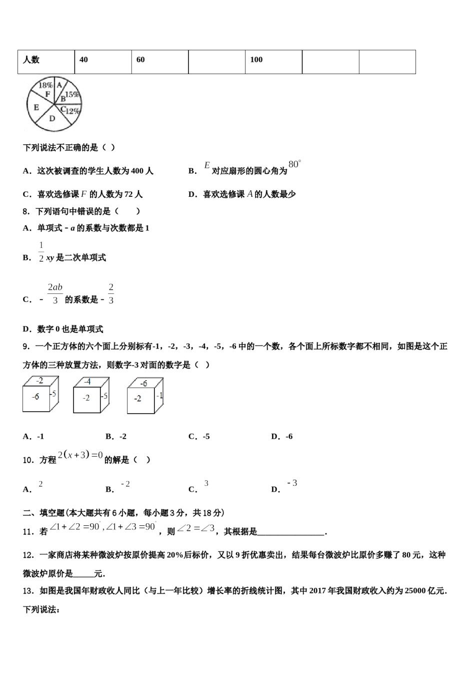 2024届吉林省长春市宽城区数学七上期末学业质量监测试题含解析.doc_第2页