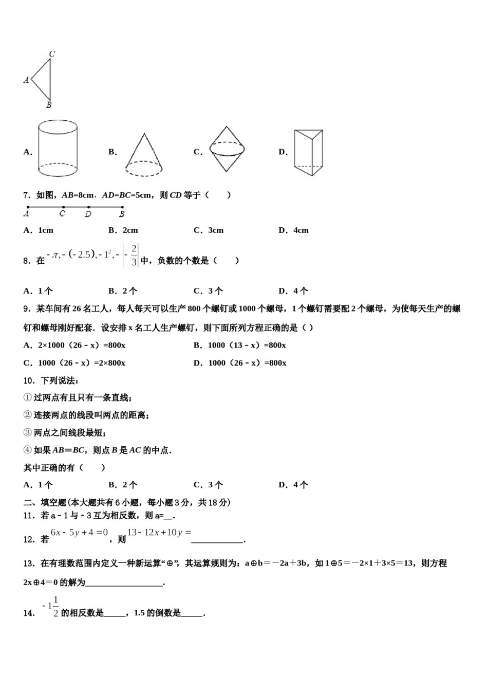 2024届四川成都市武侯区西蜀实验学校数学七年级第一学期期末检测试题含解析.doc_第2页