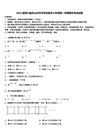 2024届四川省乐山市市中学区数学七年级第一学期期末考试试题含解析.doc