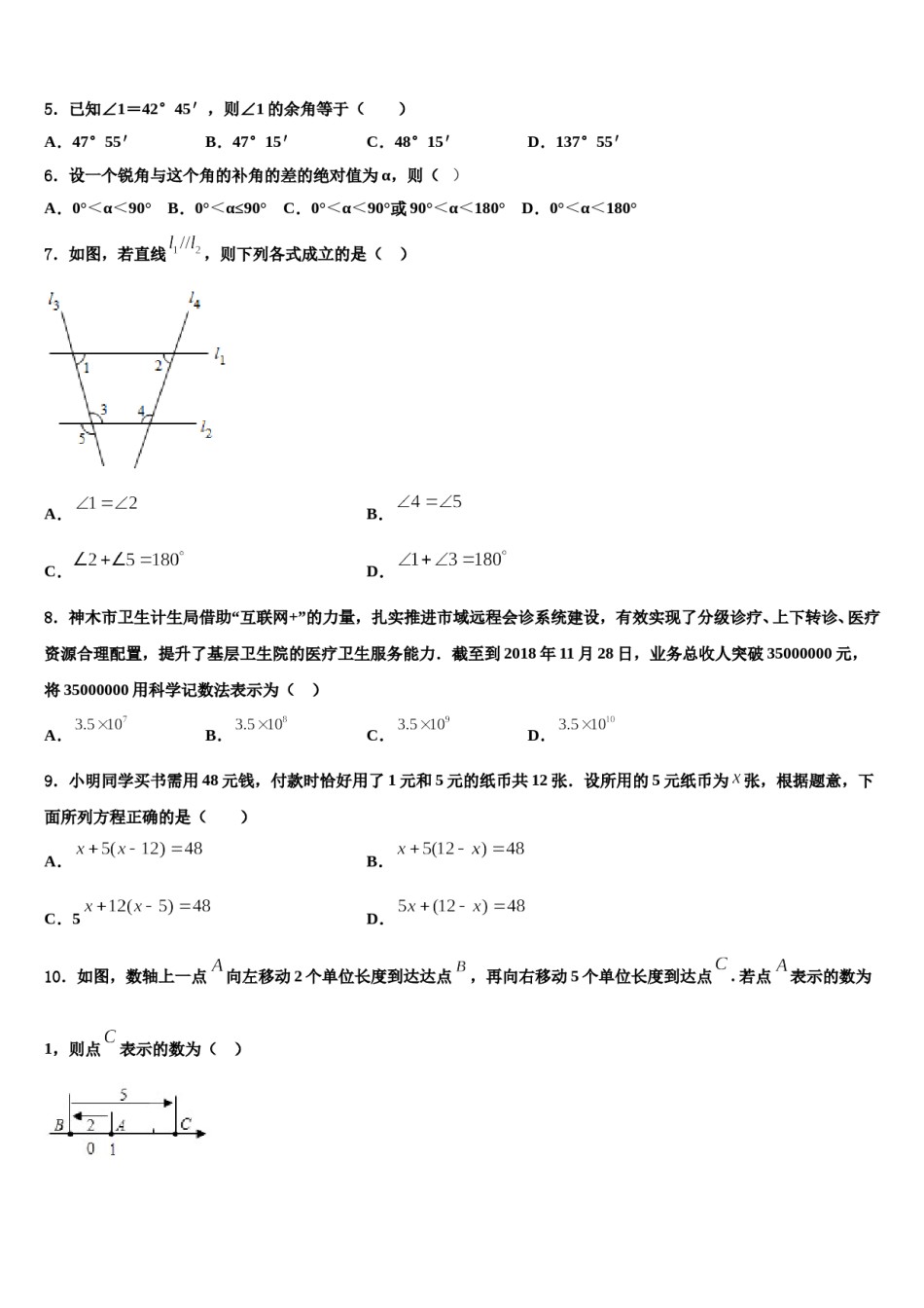 2024届四川省仁寿县数学七上期末质量跟踪监视试题含解析.doc_第2页