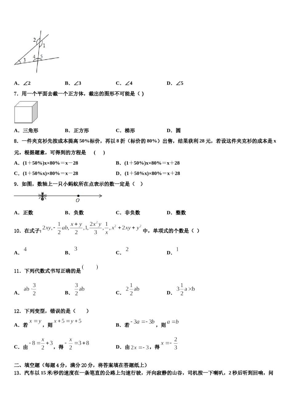 2024届四川省南充市南部县七年级数学第一学期期末综合测试试题含解析.doc_第2页