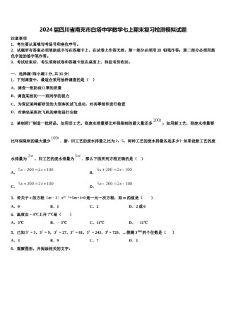 2024届四川省南充市白塔中学数学七上期末复习检测模拟试题含解析.doc