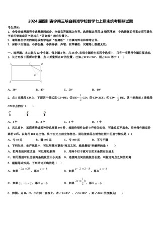 2024届四川省宁南三峡白鹤滩学校数学七上期末统考模拟试题含解析.doc