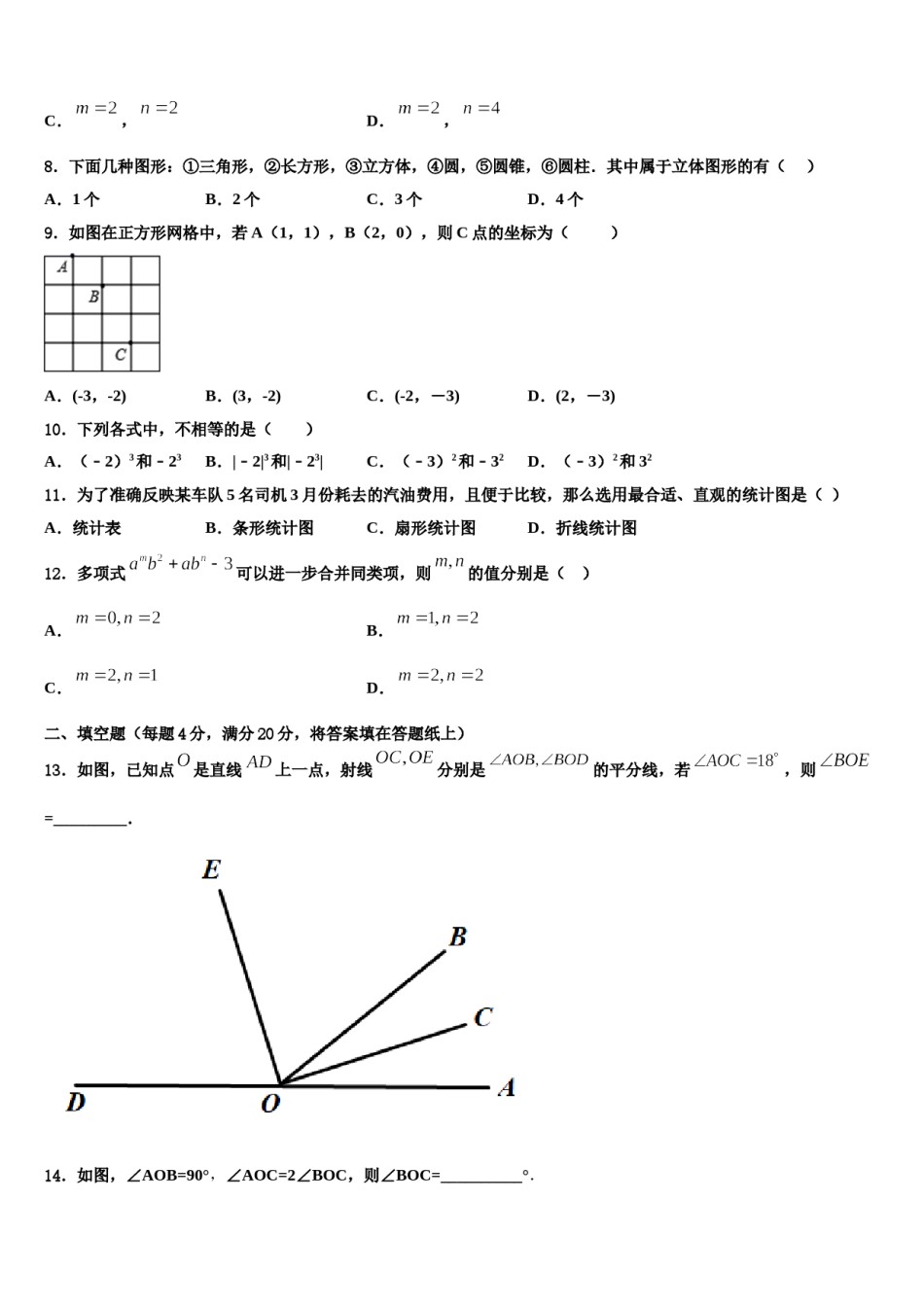 2024届四川省巴中学市平昌县七年级数学第一学期期末质量检测试题含解析.doc_第2页