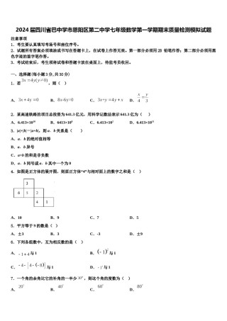 2024届四川省巴中学市恩阳区第二中学七年级数学第一学期期末质量检测模拟试题含解析.doc