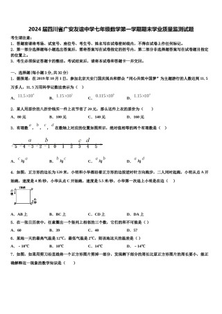 2024届四川省广安友谊中学七年级数学第一学期期末学业质量监测试题含解析.doc