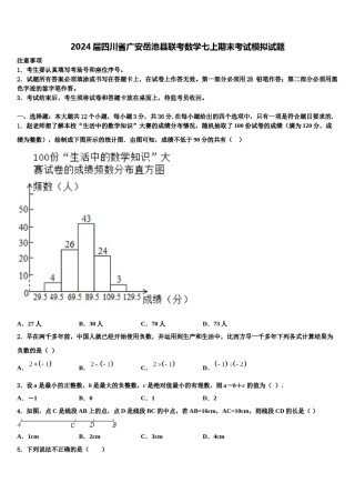 2024届四川省广安岳池县联考数学七上期末考试模拟试题含解析.doc