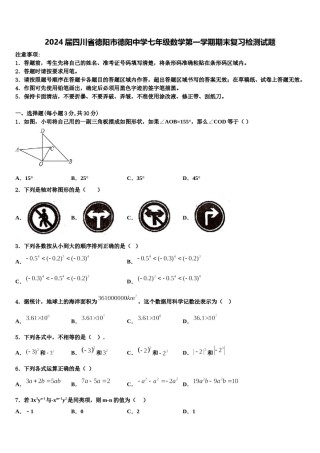 2024届四川省德阳市德阳中学七年级数学第一学期期末复习检测试题含解析.doc