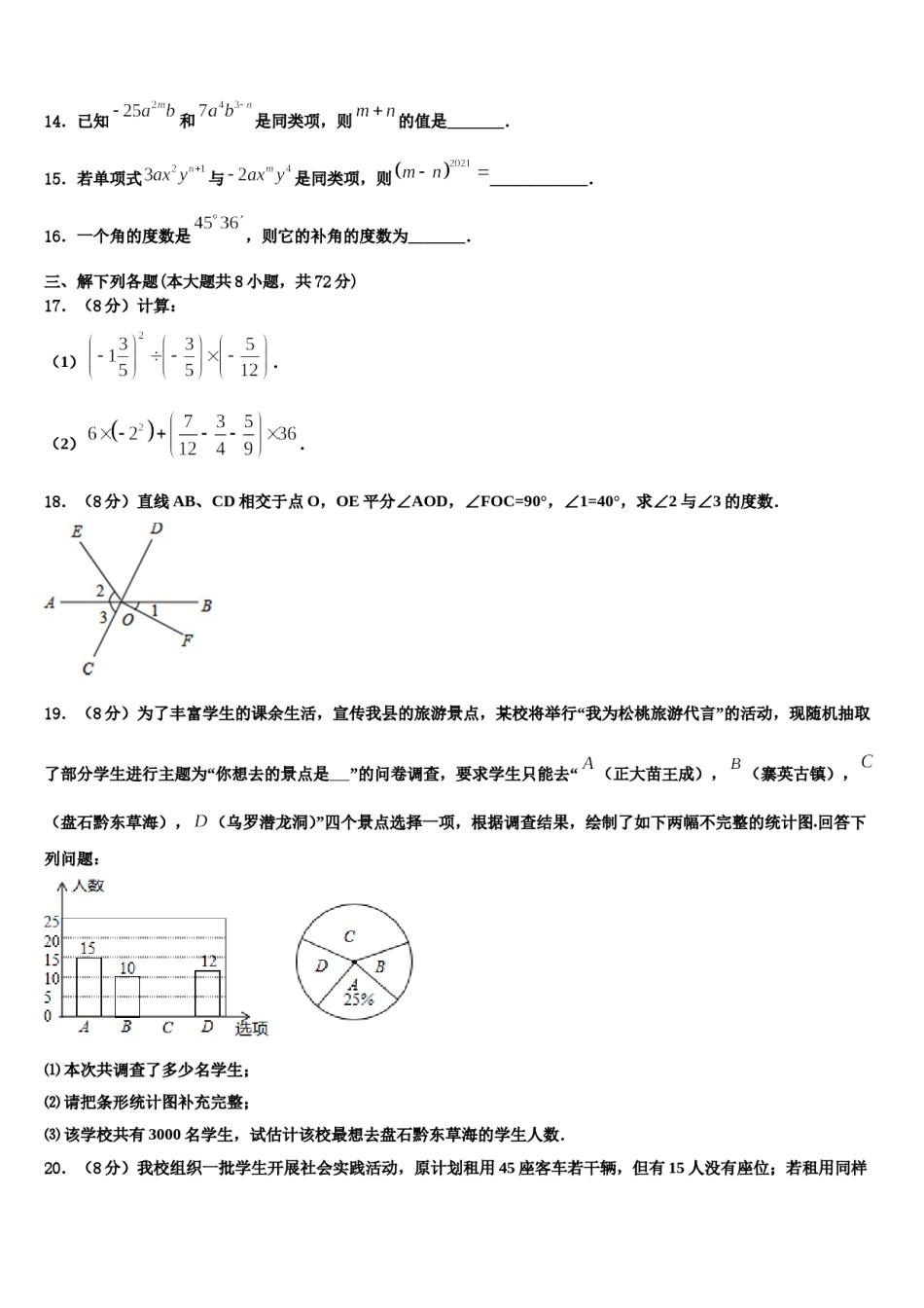 2024届四川省成都市外国语学校数学七上期末质量检测试题含解析.doc_第3页