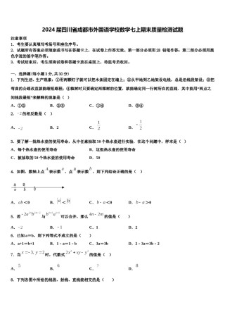 2024届四川省成都市外国语学校数学七上期末质量检测试题含解析.doc