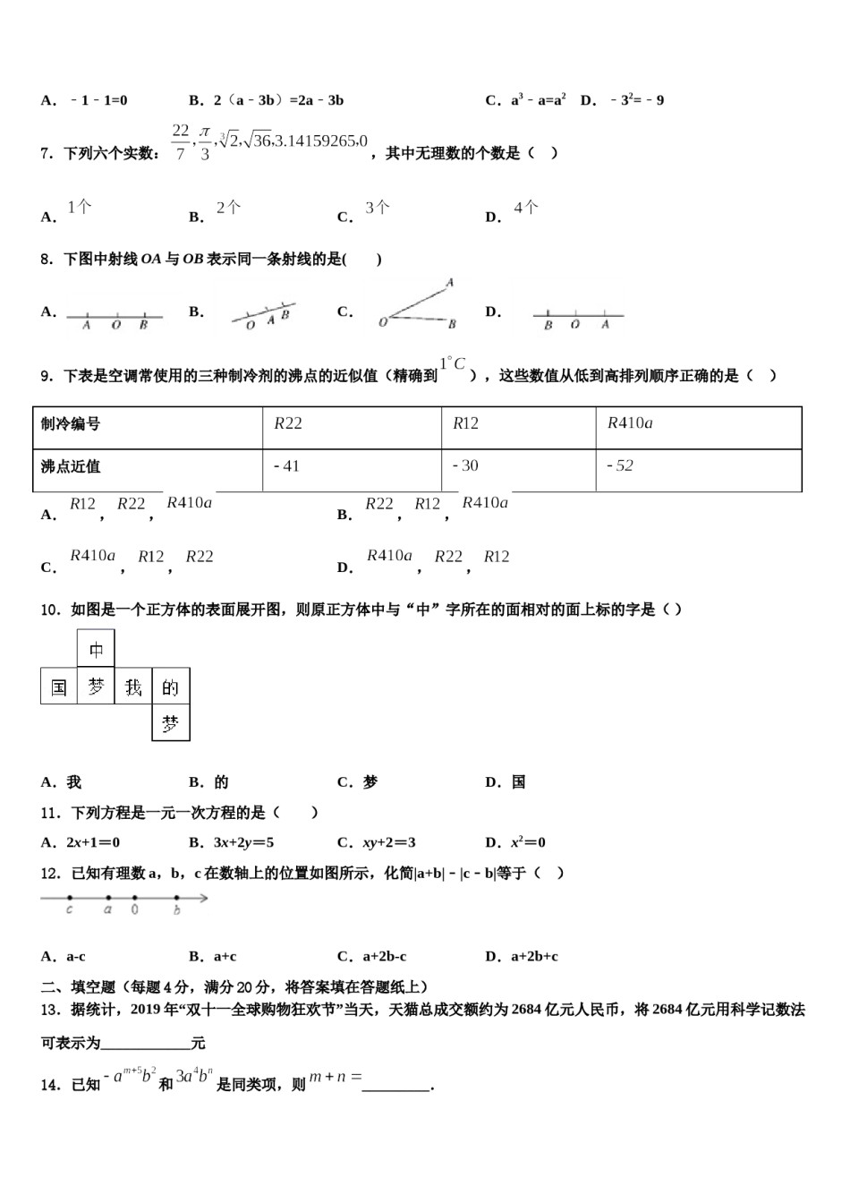 2024届四川省泸州市七年级数学第一学期期末综合测试模拟试题含解析.doc_第2页
