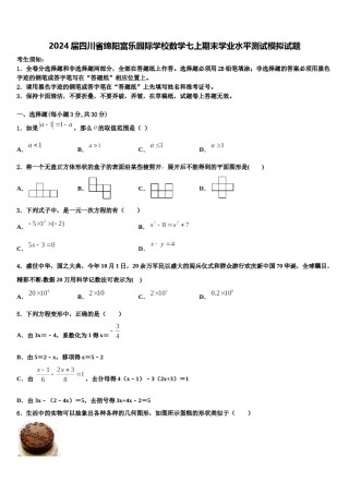 2024届四川省绵阳富乐园际学校数学七上期末学业水平测试模拟试题含解析.doc