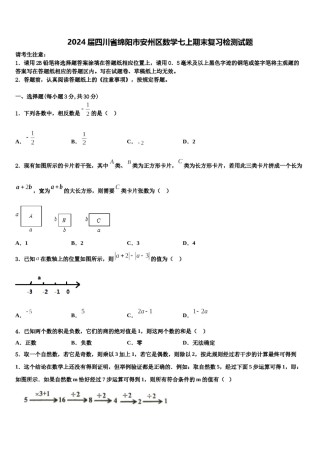 2024届四川省绵阳市安州区数学七上期末复习检测试题含解析.doc