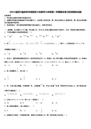 2024届四川省自贡市高新区六校数学七年级第一学期期末复习检测模拟试题含解析.doc