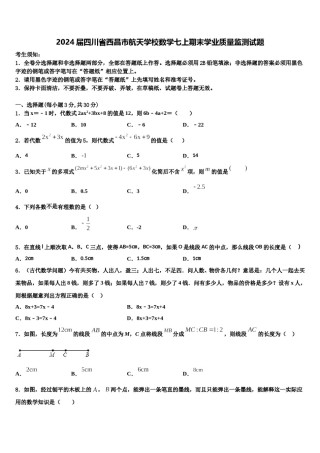 2024届四川省西昌市航天学校数学七上期末学业质量监测试题含解析.doc