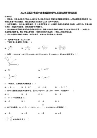 2024届四川省遂宁市市城区数学七上期末调研模拟试题含解析.doc