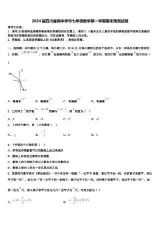2024届四川省阆中学市七年级数学第一学期期末预测试题含解析.doc