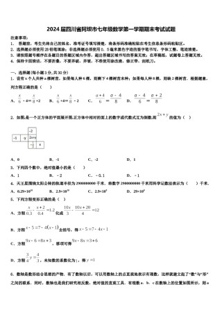 2024届四川省阿坝市七年级数学第一学期期末考试试题含解析.doc