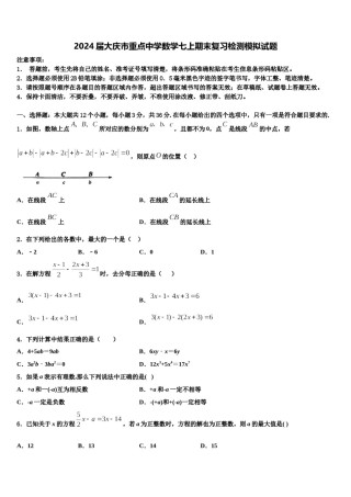 2024届大庆市重点中学数学七上期末复习检测模拟试题含解析.doc