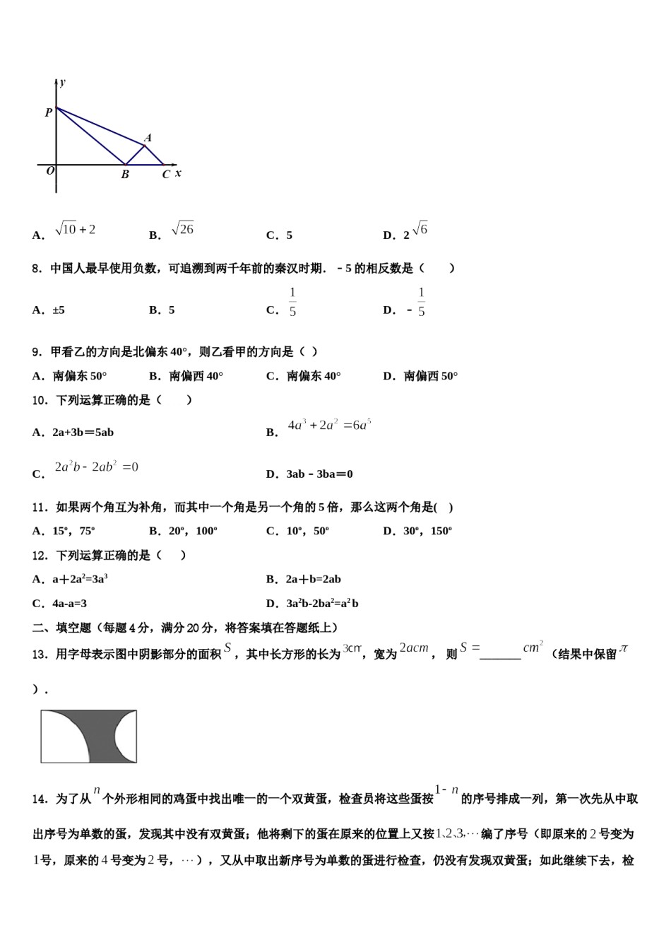 2024届天津市蓟县七年级数学第一学期期末教学质量检测试题含解析.doc_第2页