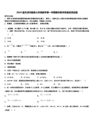 2024届天津市蓟县七年级数学第一学期期末教学质量检测试题含解析.doc