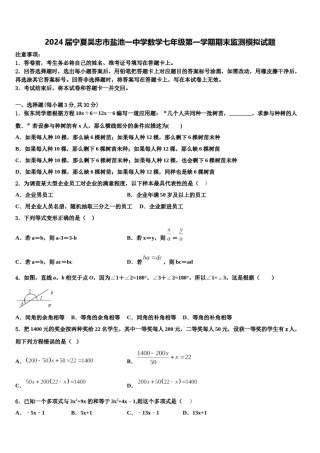 2024届宁夏吴忠市盐池一中学数学七年级第一学期期末监测模拟试题含解析.doc