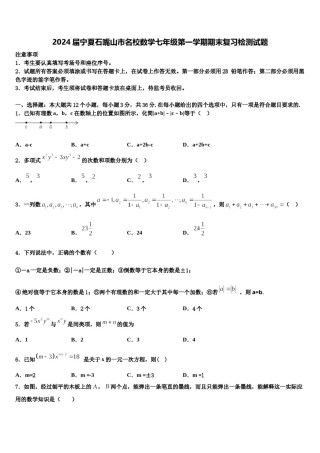 2024届宁夏石嘴山市名校数学七年级第一学期期末复习检测试题含解析.doc
