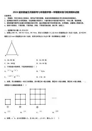 2024届安徽省五河县联考七年级数学第一学期期末复习检测模拟试题含解析.doc
