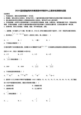 2024届安徽省亳州市黉高级中学数学七上期末检测模拟试题含解析.doc