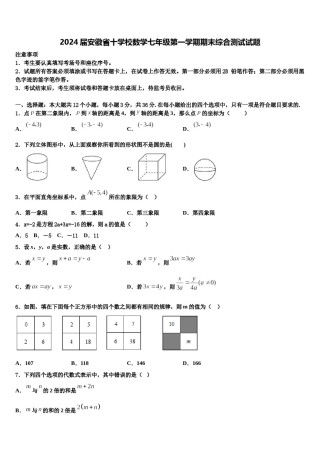 2024届安徽省十学校数学七年级第一学期期末综合测试试题含解析.doc