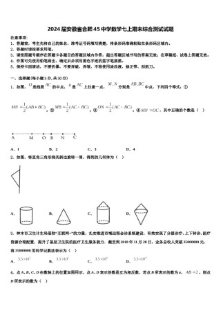 2024届安徽省合肥45中学数学七上期末综合测试试题含解析.doc