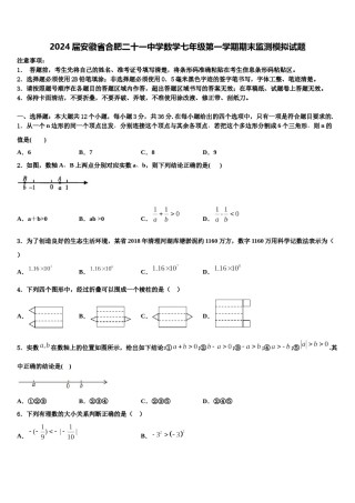 2024届安徽省合肥二十一中学数学七年级第一学期期末监测模拟试题含解析.doc