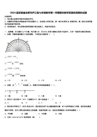 2024届安徽省合肥市庐江县七年级数学第一学期期末教学质量检测模拟试题含解析.doc