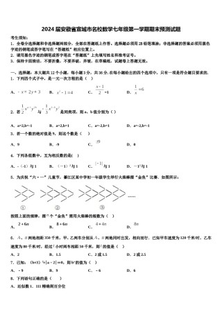 2024届安徽省宣城市名校数学七年级第一学期期末预测试题含解析.doc