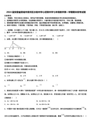 2024届安徽省宣城市宣州区水阳中学心初级中学七年级数学第一学期期末统考试题含解析.doc