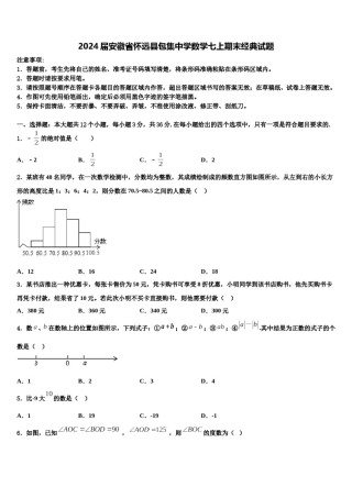 2024届安徽省怀远县包集中学数学七上期末经典试题含解析.doc