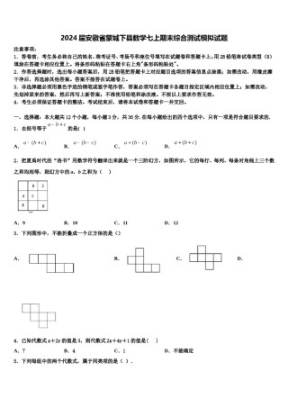 2024届安徽省蒙城下县数学七上期末综合测试模拟试题含解析.doc