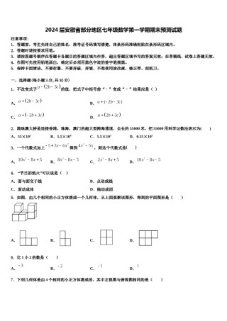 2024届安徽省部分地区七年级数学第一学期期末预测试题含解析.doc