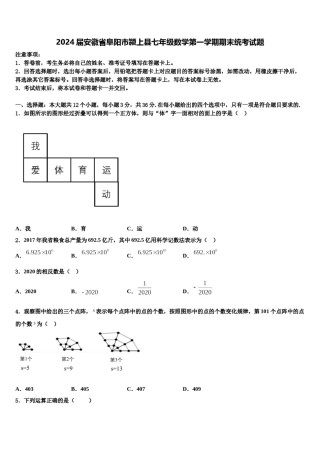 2024届安徽省阜阳市颍上县七年级数学第一学期期末统考试题含解析.doc