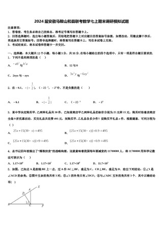 2024届安徽马鞍山和县联考数学七上期末调研模拟试题含解析.doc