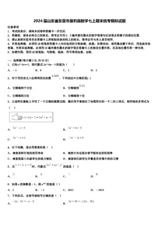 2024届山东省东营市垦利县数学七上期末统考模拟试题含解析.doc