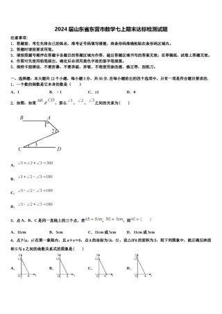 2024届山东省东营市数学七上期末达标检测试题含解析.doc