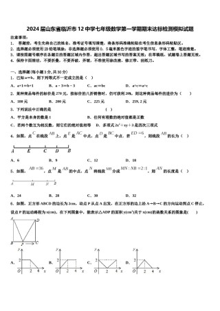 2024届山东省临沂市12中学七年级数学第一学期期末达标检测模拟试题含解析.doc