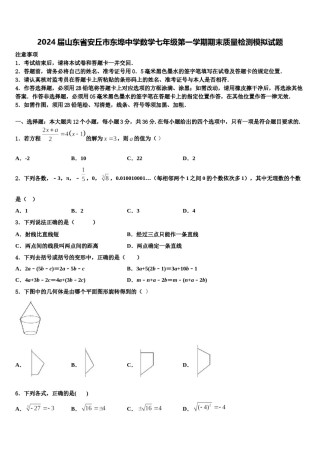 2024届山东省安丘市东埠中学数学七年级第一学期期末质量检测模拟试题含解析.doc