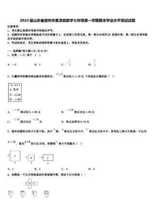 2024届山东省德州市夏津县数学七年级第一学期期末学业水平测试试题含解析.doc