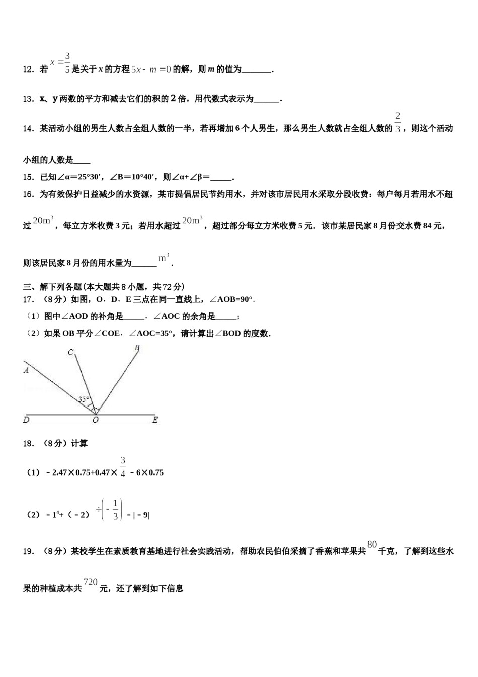 2024届山东省德州市第九中学七年级数学第一学期期末质量跟踪监视模拟试题含解析.doc_第3页