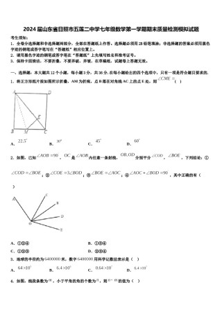 2024届山东省日照市五莲二中学七年级数学第一学期期末质量检测模拟试题含解析.doc
