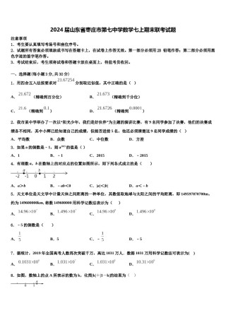 2024届山东省枣庄市第七中学数学七上期末联考试题含解析.doc