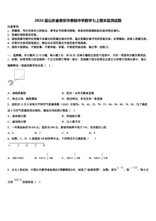 2024届山东省泰安市泰前中学数学七上期末监测试题含解析.doc